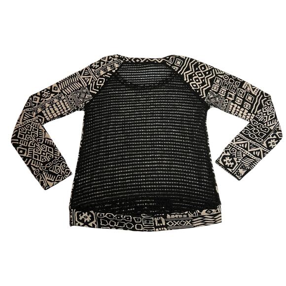 Nabee Tribal Print Open Knit Back Top Size Small Edgy Punk 90s Y2K Casual - Picture 2 of 7